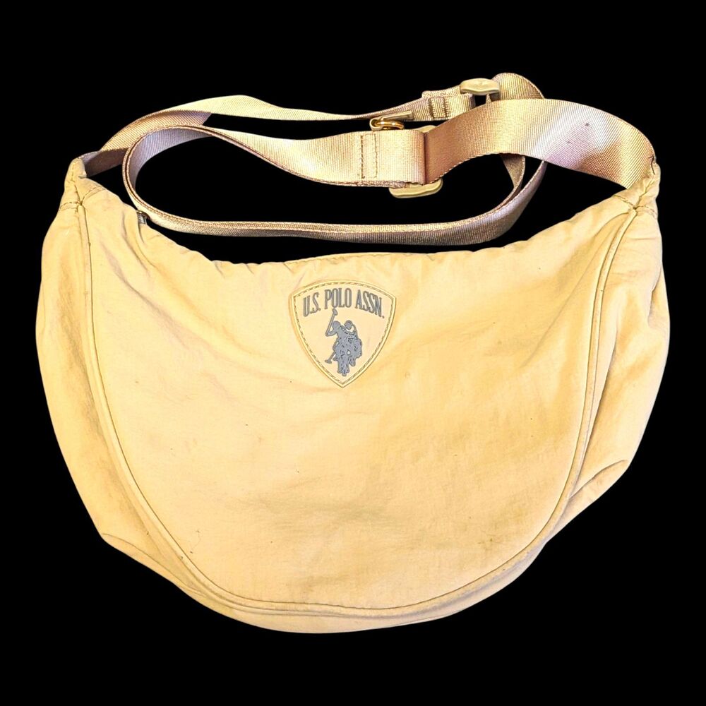 U.S. Polo Assn Beige Crescent Shoulder Bag Zip (See) Adjustable Strap Bag Charm